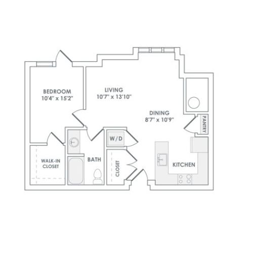 816 square foot one bedroom one bath apartment floorplan image