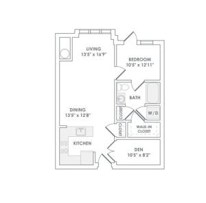 991 square foot one bedroom one bath apartment floorplan image
