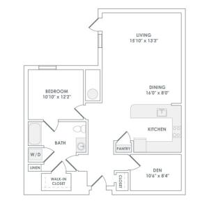 1072 square foot one bedroom one bath apartment floorplan image