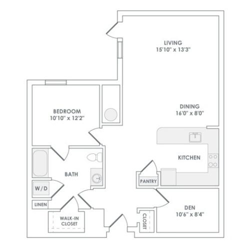 1072 square foot one bedroom one bath apartment floorplan image