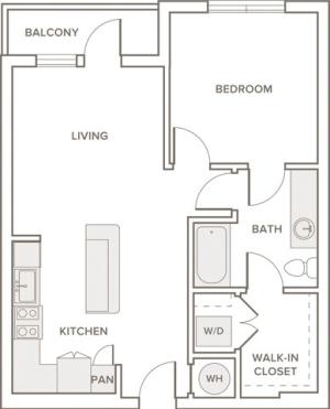 719 square foot one bedroom one bath apartment floorplan image