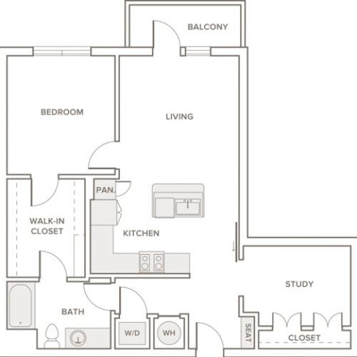 830 to 924 square foot one bedroom one bath apartment floorplan image