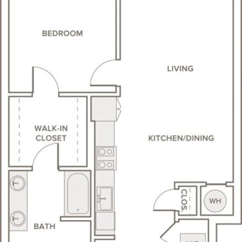 719 to 825 square foot one bedroom one bath apartment floorplan image