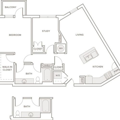 925 square foot one bedroom one bath apartment floorplan image