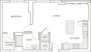 754 to 777 square foot one bedroom one bath apartment floorplan image