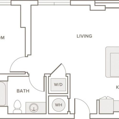 754 to 777 square foot one bedroom one bath apartment floorplan image
