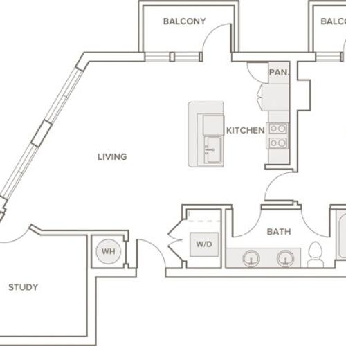 922 square foot one bedroom one bath apartment floorplan image