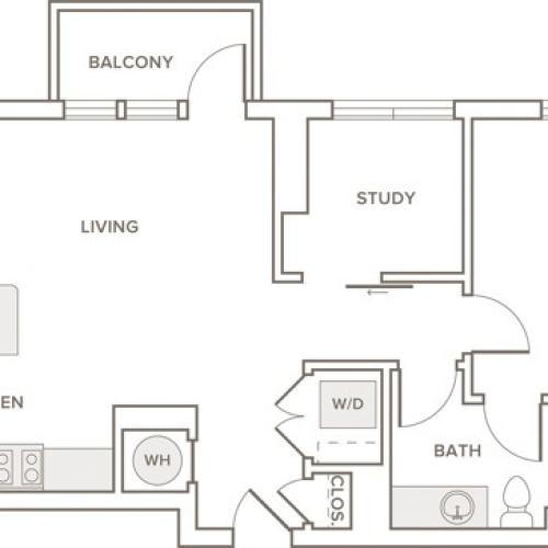 937-967 square foot one bedroom one bath apartment floorplan image