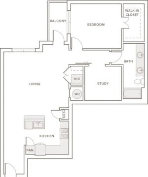 1010 square foot one bedroom one bath apartment floorplan image