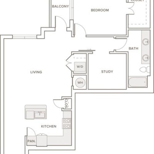 1010 square foot one bedroom one bath apartment floorplan image