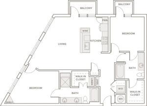 1260 square foot two bedroom two bath apartment floorplan ima