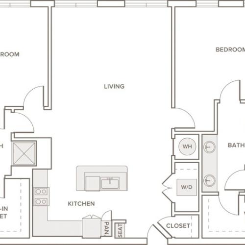1496 square foot two bedroom two bath apartment floorplan image