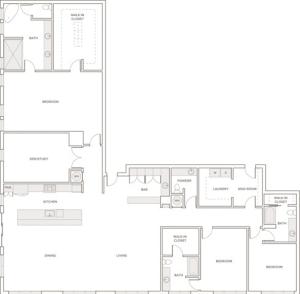 3678 square foot three bedroom two bath apartment floorplan image