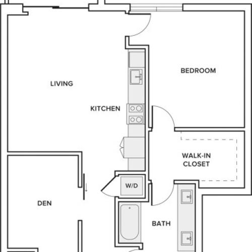 935 quare foot one bedroom one bath with den apartment floorplan image