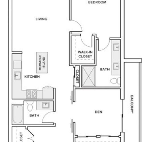 1196 quare foot one bedroom one bath with den apartment floorplan image