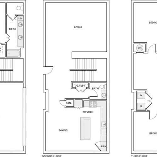 2964 square foot 3 bedroom 3.5 bathroom townhome floorplan image
