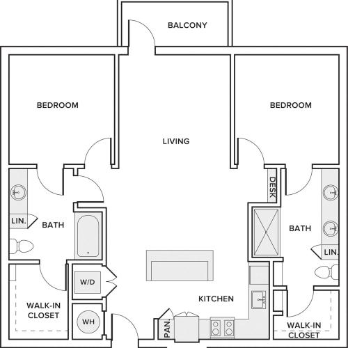 1136 sqft 2-bed 2-bath apartment