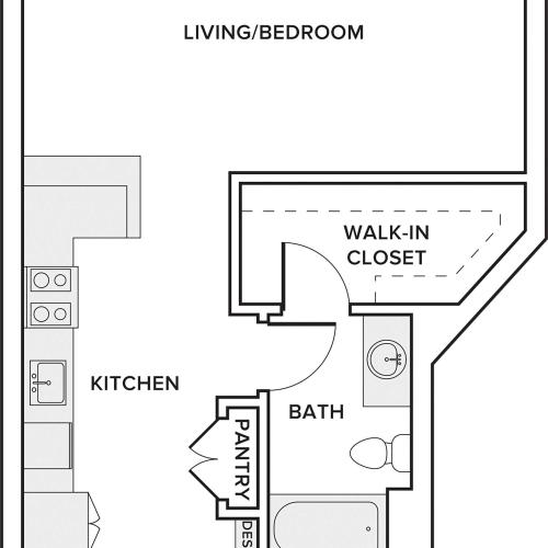 632 sq ft studio one bathroom apartment floor plan image in Frisco, TX