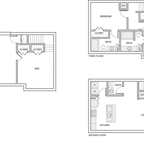 1639 square foot 2 bed 2.5 bath townhome floorplan image