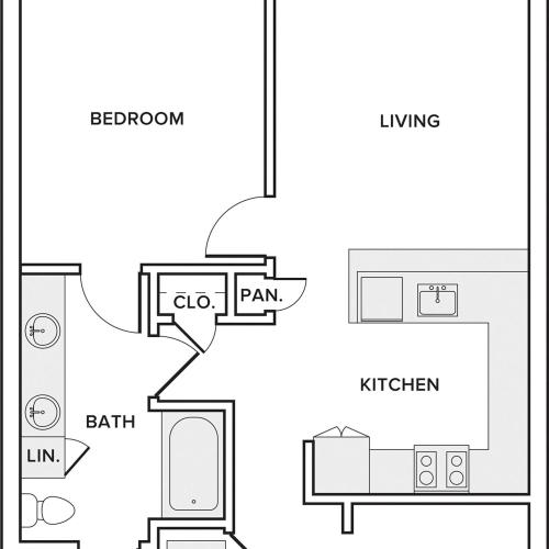 825 square foot one bedroom one bathroom apartment floorplan image