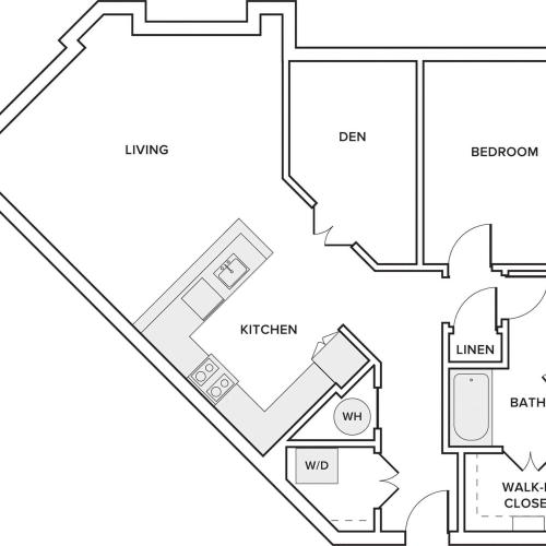 1052 square foot one bedroom one bathroom floorplan image