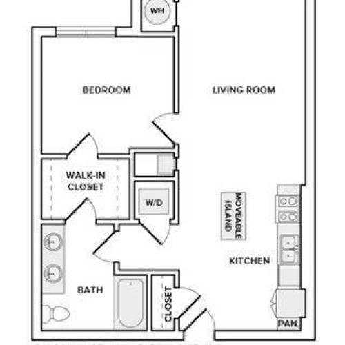 761 square foot one bedroom one bathroom apartment floorplan image