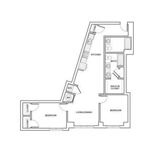 1121 square foot two bedrooms two baths apartment floorplan image