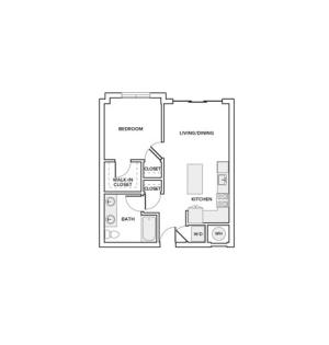 648 square foot one bedroom one bath apartment floorplan image