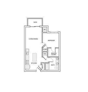 711  square foot one bedroom one bath apartment floorplan image