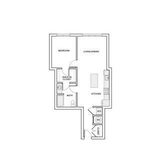777  square foot one bedroom one bath apartment floorplan image