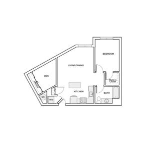 796 square foot one bedroom one bath with den apartment floorplan image