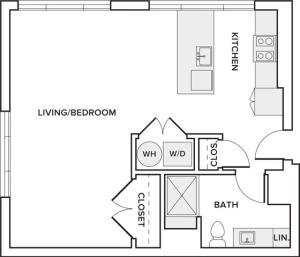 652 square foot studio one bath floor plan image