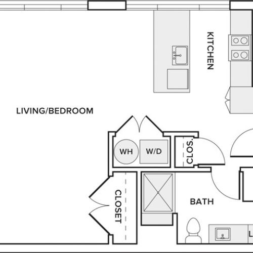 652 square foot studio one bath floor plan image