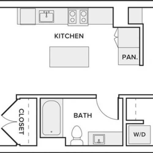 673 square foot studio one bath floor plan image