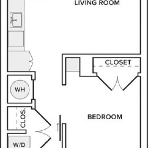 655 to 660 square foot one bedroom one bath apartment floorplan image