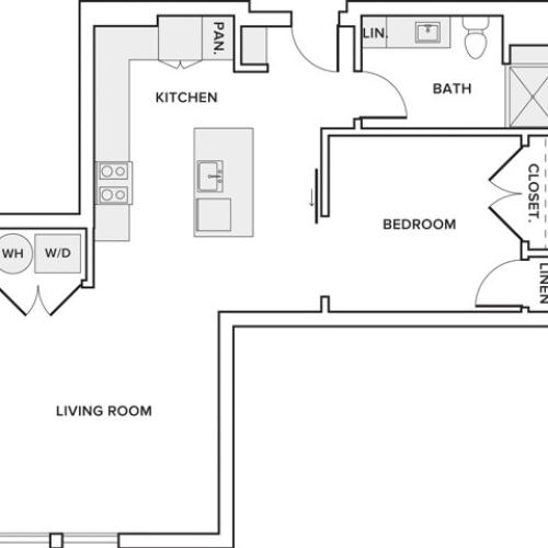 769 to 771 square foot one bedroom one bath apartment floorplan image
