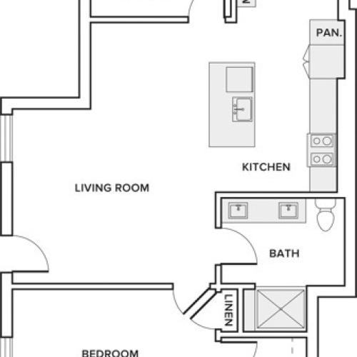 904 to 905 square foot one bedroom one bath apartment floorplan image