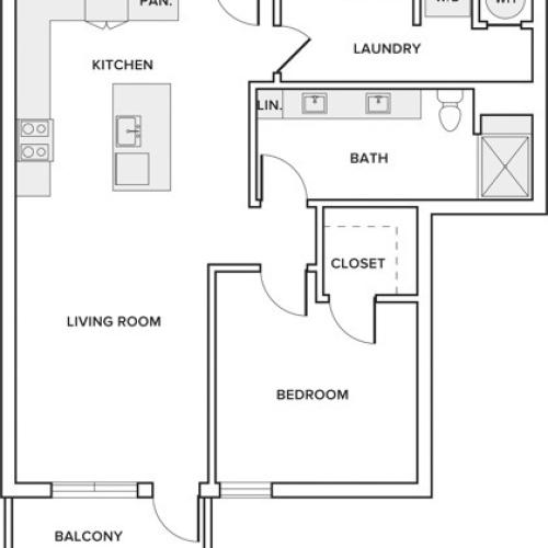 906 square foot one bedroom one bath apartment floorplan image