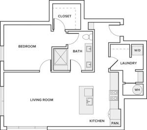 931 square foot one bedroom one bath apartment floorplan image