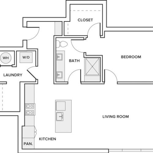 946 square foot one bedroom one bath apartment floorplan image