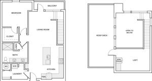 1196 square foot one bedroom one bath loft apartment floorplan image