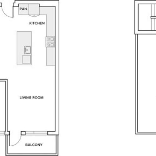 1202 to 1203 square foot one bedroom one bath loft apartment floorplan image