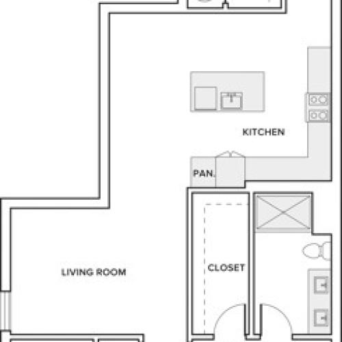 1339 square foot two bedroom two bath apartment floorplan image