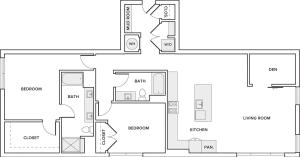 1501 to 1502 square foot two bedroom two bath apartment with den floorplan image