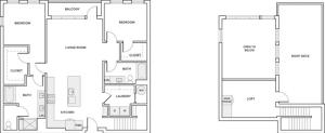 1632 to 1635 square foot two bedroom two bath loft apartment floorplan image