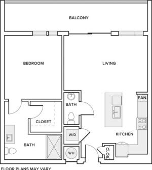 850 square foot one bedroom one bath apartment floorplan image