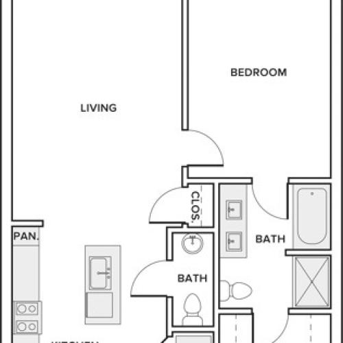 825 square foot one bedroom one bath apartment floorplan image