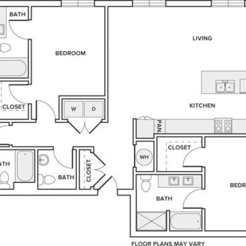 1690 square foot three bedroom three bath apartment floorplan image