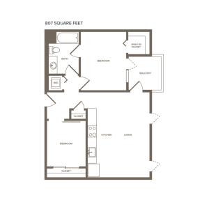 807 square foot two bedroom one bath floor plan image