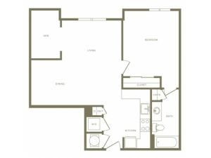 799 square foot one bedroom one bath with den apartment floorplan image